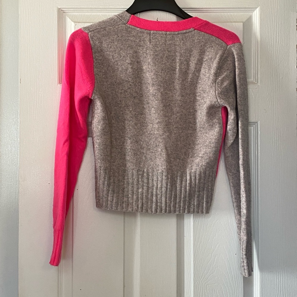 Brodie Cashmere Neon Hot Pink ColorBlock Cardigan Sweater - Picture 2 of 9